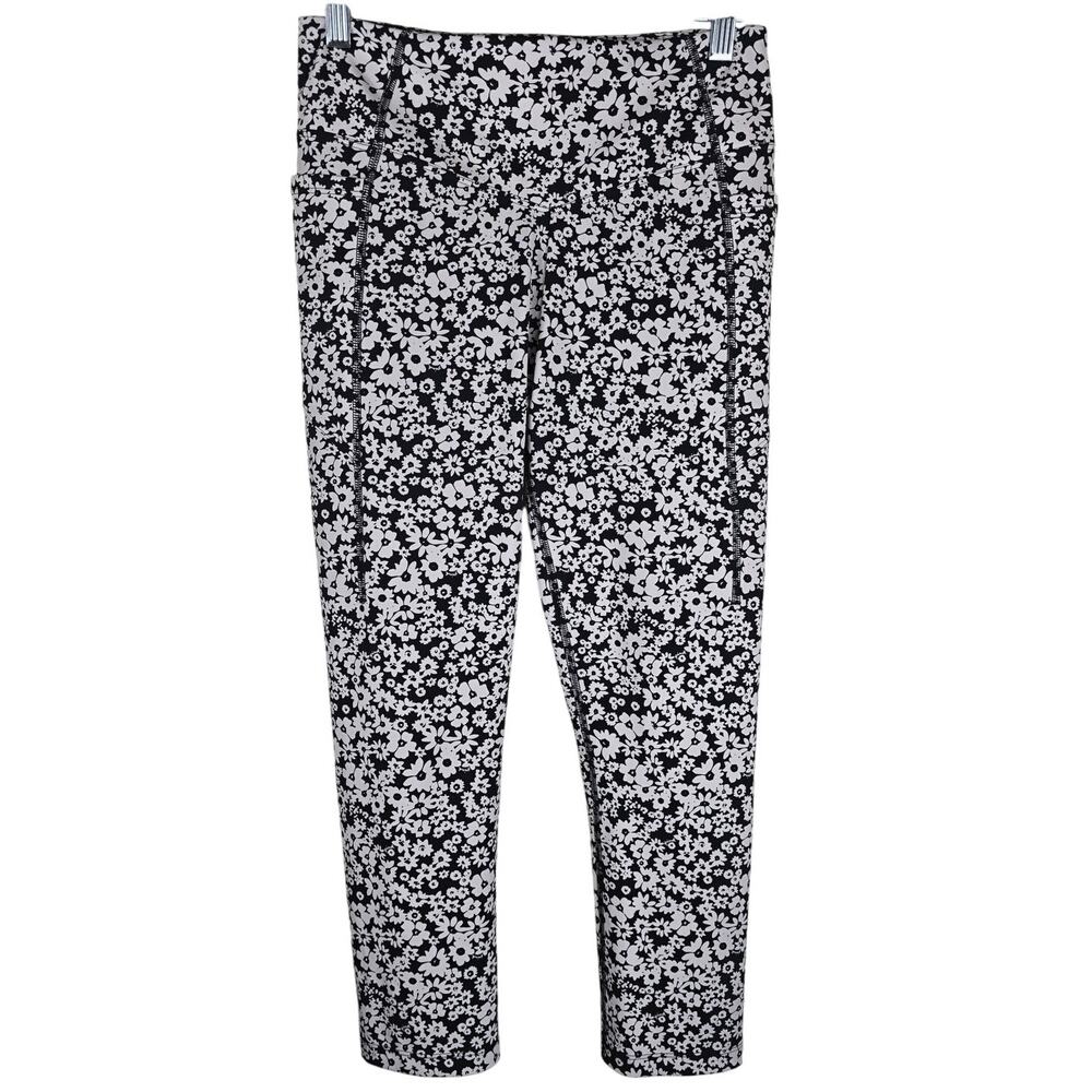 Victoria Secret Pink Black White Floral Athletic Hiking Women's Leggings M